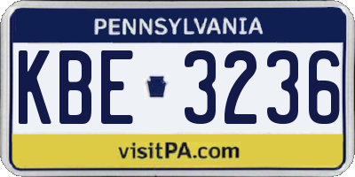 PA license plate KBE3236