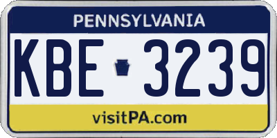 PA license plate KBE3239
