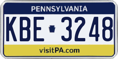 PA license plate KBE3248