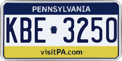 PA license plate KBE3250