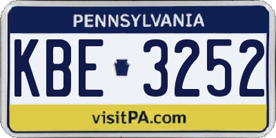 PA license plate KBE3252