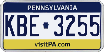 PA license plate KBE3255