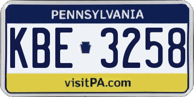 PA license plate KBE3258