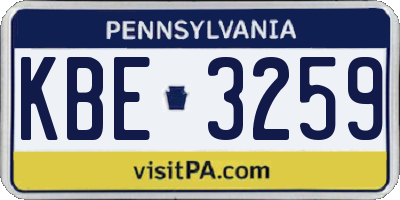PA license plate KBE3259