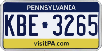 PA license plate KBE3265