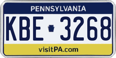PA license plate KBE3268