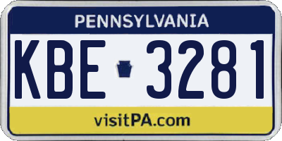 PA license plate KBE3281