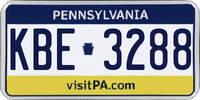 PA license plate KBE3288