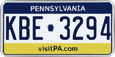 PA license plate KBE3294