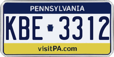 PA license plate KBE3312