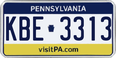 PA license plate KBE3313