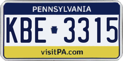 PA license plate KBE3315