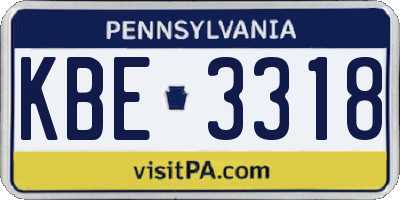 PA license plate KBE3318