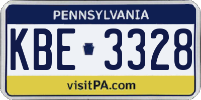 PA license plate KBE3328