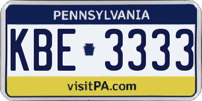 PA license plate KBE3333