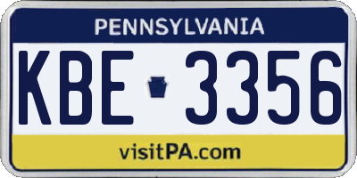 PA license plate KBE3356