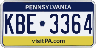 PA license plate KBE3364