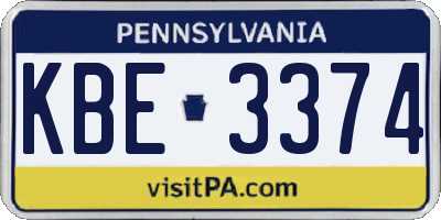PA license plate KBE3374