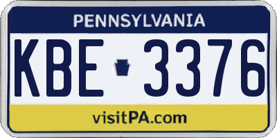 PA license plate KBE3376