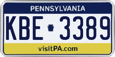 PA license plate KBE3389