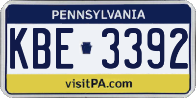 PA license plate KBE3392