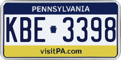 PA license plate KBE3398