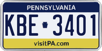 PA license plate KBE3401
