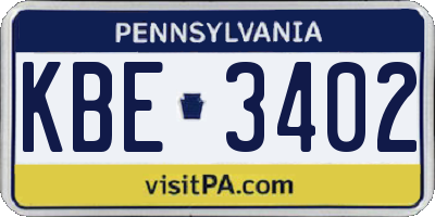 PA license plate KBE3402