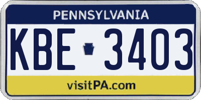 PA license plate KBE3403