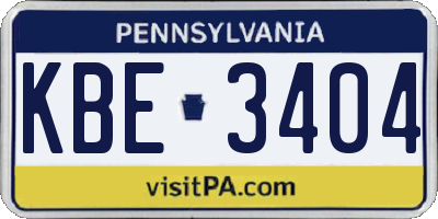 PA license plate KBE3404