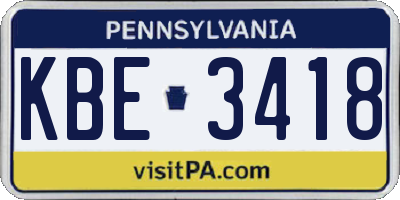 PA license plate KBE3418