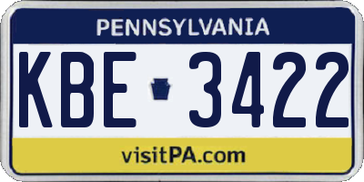PA license plate KBE3422