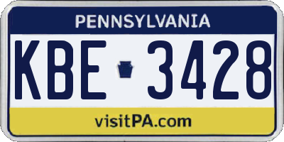 PA license plate KBE3428