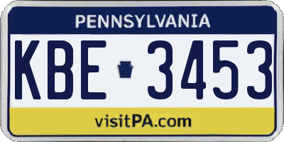 PA license plate KBE3453