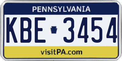 PA license plate KBE3454