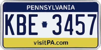 PA license plate KBE3457