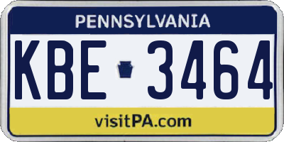 PA license plate KBE3464
