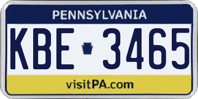 PA license plate KBE3465