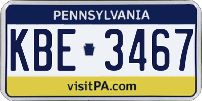 PA license plate KBE3467