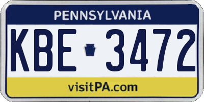 PA license plate KBE3472