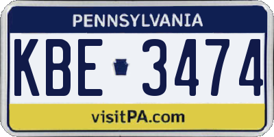 PA license plate KBE3474