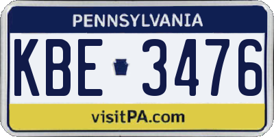 PA license plate KBE3476