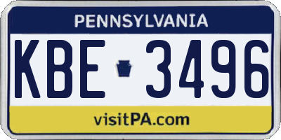 PA license plate KBE3496
