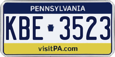 PA license plate KBE3523
