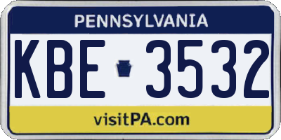 PA license plate KBE3532