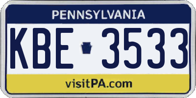 PA license plate KBE3533