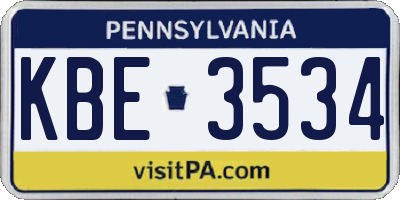 PA license plate KBE3534