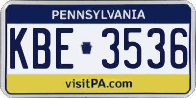 PA license plate KBE3536