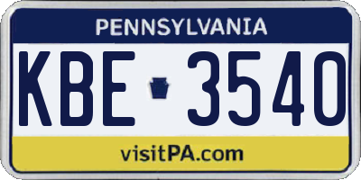 PA license plate KBE3540