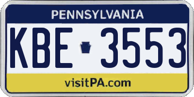PA license plate KBE3553